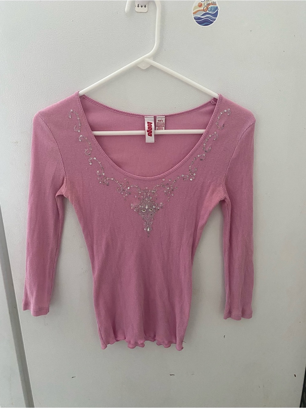 Y2K BONGO Pink Scoop Neck Embellished Long Sleeve Top